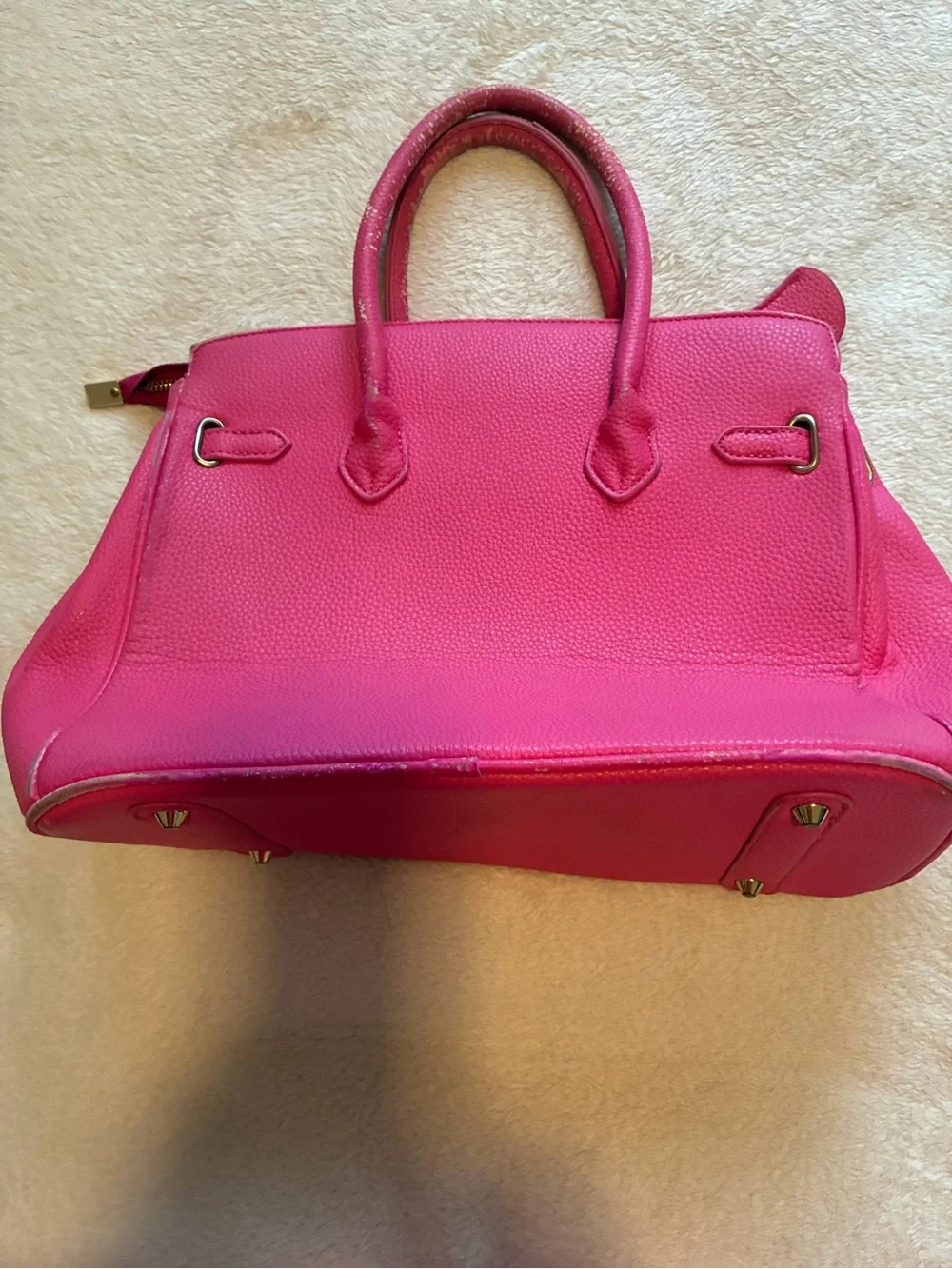 Pink Structured Leather Satchel Handbag Designer Inspired